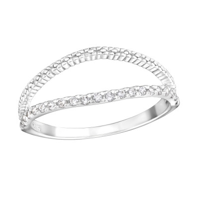 Silver Patterned Ring with Cubic Zirconia