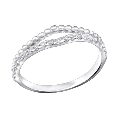 Silver Patterned Ring with Cubic Zirconia