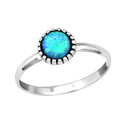 Round Sterling Silver Ring with Opal