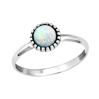 Silver Round Ring with Synthetic Opal