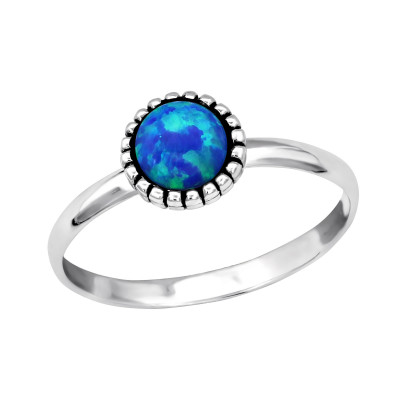 Silver Round Ring with Synthetic Opal