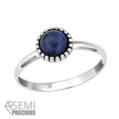 Silver Round Ring with Sodalite Semi Precious Natural Stone