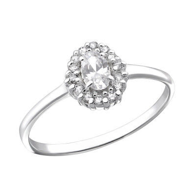 Silver Oval Halo Ring with Cubic Zirconia