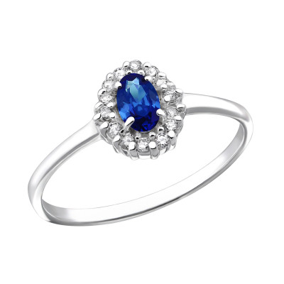 Silver Oval Halo Ring with Cubic Zirconia