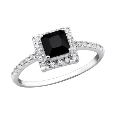 Silver Square Halo Ring with Cubic Zirconia