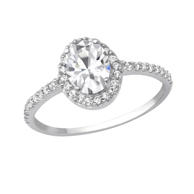 Silver Oval Ring with Cubic Zirconia