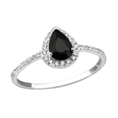 Silver Pear Halo Ring with Cubic Zirconia