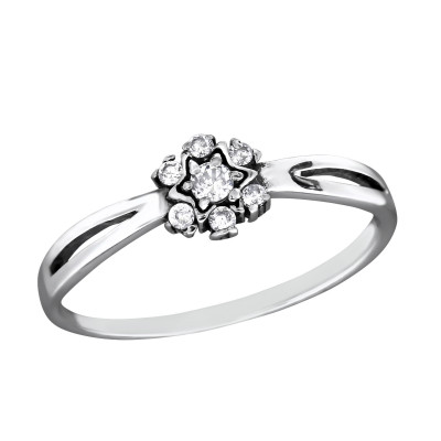 Silver Flower Ring with Cubic Zirconia