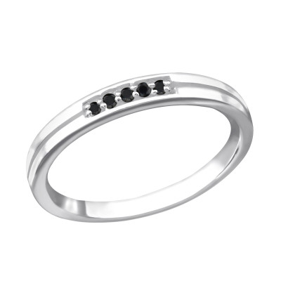 5 Stones Band Sterling Silver Ring with Cubic Zirconia