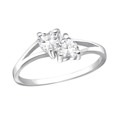 Silver Double Heart Ring with Cubic Zirconia