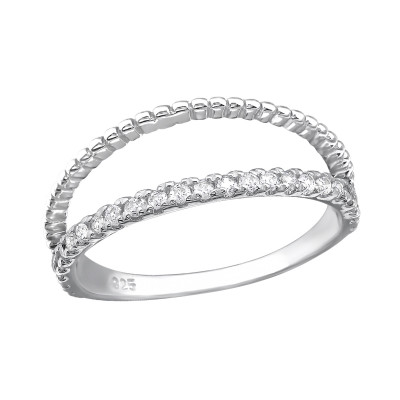 Silver Double Line Ring with Cubic Zirconia