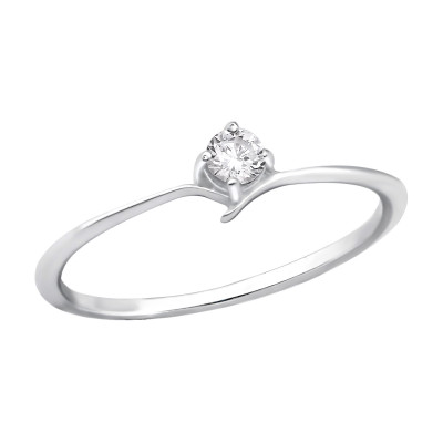 Round Sterling Silver Ring with Cubic Zirconia