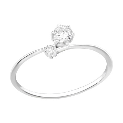 Silver 2 Stones Ring with Cubic Zirconia