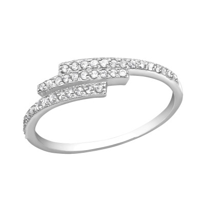 Silver Triple Line Ring with Cubic Zirconia