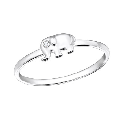 Silver Elephant Ring with Crystal