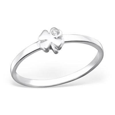 Silver Lucky Clover Ring with Crystal