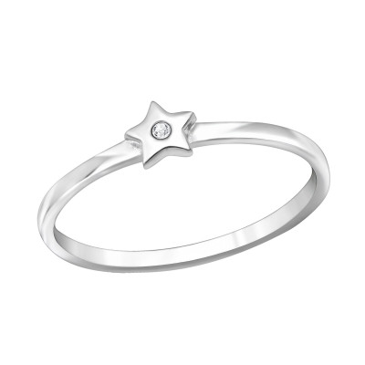 Silver Star Ring with Crystal