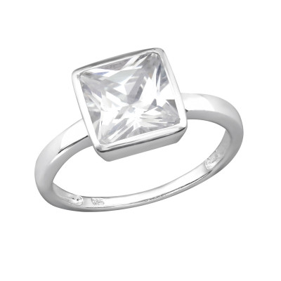 Silver Square Ring with Cubic Zirconia