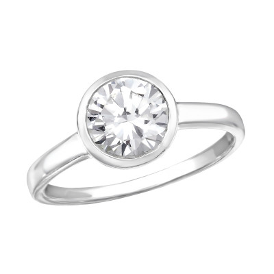 Round Sterling Silver Ring with Cubic Zirconia