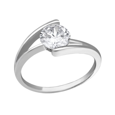 Solitaire Sterling Silver Ring with Cubic Zirconia