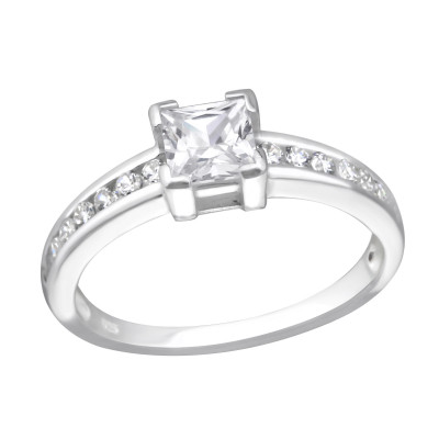 Silver Square Ring with Cubic Zirconia