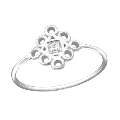 Silver Diamond Ring with Cubic Zirconia