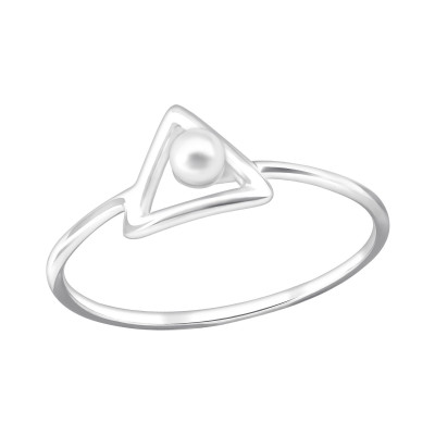 Silver Triangle Ring with Synthetic Pearl