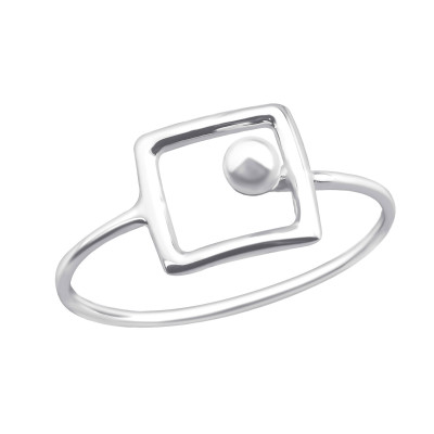 Silver Square Ring with Synthetic Pearl