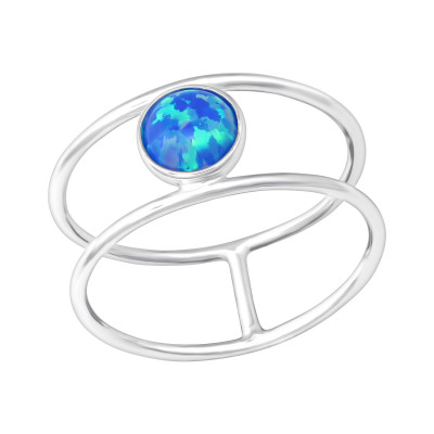 Silver Double Line Ring with Pacific Blue