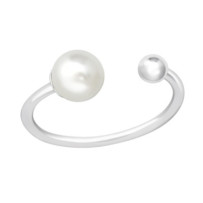 Silver Open Ring with Synthetic Pearl