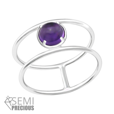 Silver Double Line Ring with Amethyst