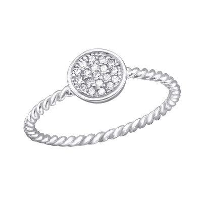 Silver Twisted Band Round Ring with Cubic Zirconia