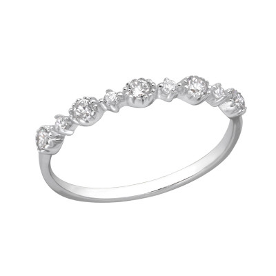 Silver Patterned Ring with Cubic Zirconia
