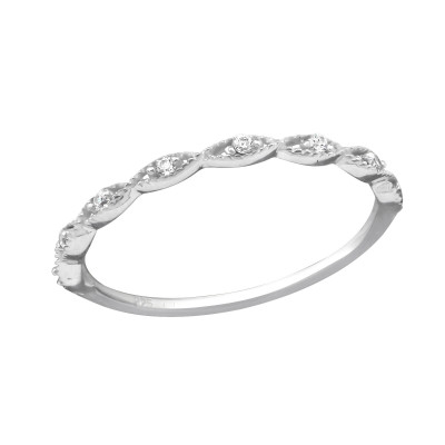 Silver Patterned Ring with Cubic Zirconia