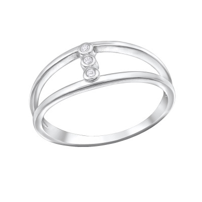 Silver Double Line Ring with Cubic Zirconia