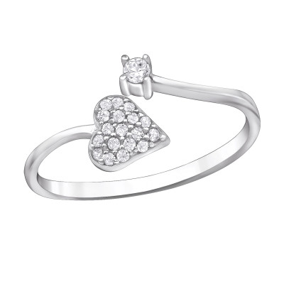 Silver Heart Micro Pave Ring with Cubic Zirconia