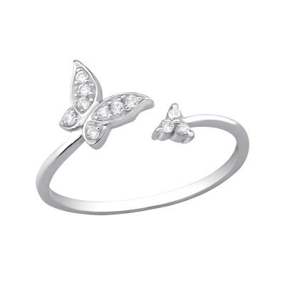 Silver Open Butterfly Ring with Cubic Zirconia