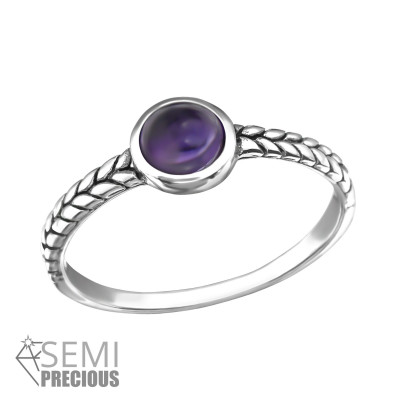 Silver Oxidized Ring with Amethyst Semi Precious Natural Stone