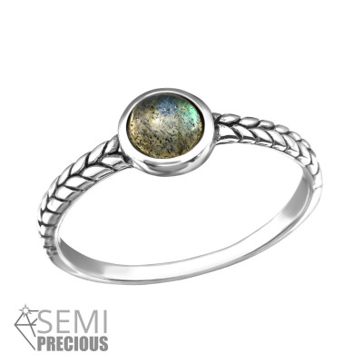 Silver Oxidized Ring with Labradorite