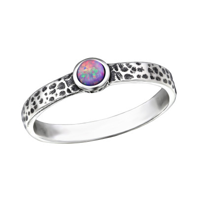 Silver Hammered Ring with Multi Lavender