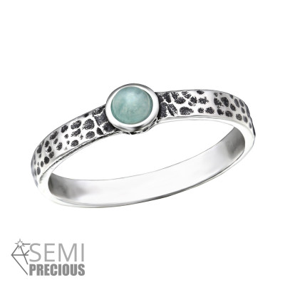 Silver Hammered Ring with Amazonite