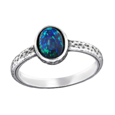 Silver Oval Ring with Peacock