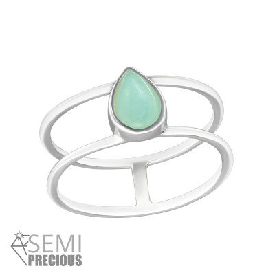 Silver Pear Ring with Amazonite Semi Precious Natural Stone