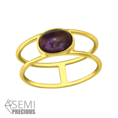 Silver Double Line Ring with Amethyst