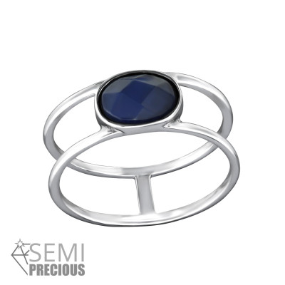 Silver Double Line Ring with Sodalite Semi Precious