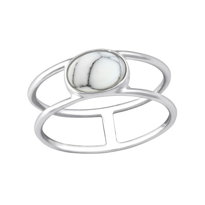 Silver Oval Ring with Imitation Howlite