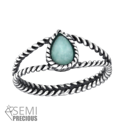 Silver Twisted Band Ring with Amazonite Semi Precious Natural Stone