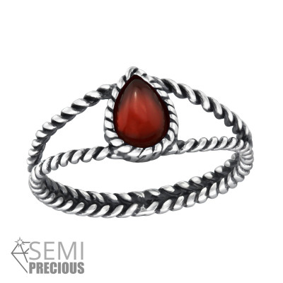 Silver Twisted Band Ring with Red Onyx