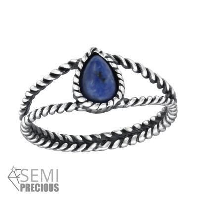 Silver Twisted Band Ring with Sodalite Semi Precious Natural Stone