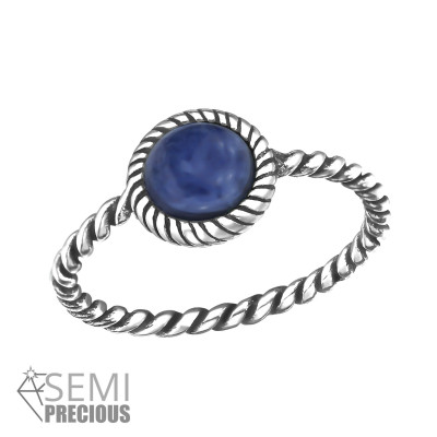 Silver Twisted Band Ring with Sodalite Semi Precious Natural Stone